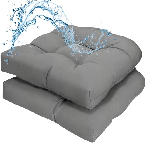 Patio Outdoor Wicker Chair Cushions Set of 2 Waterproof 19.5 x 19.5 x5 Outdoor Chair Cushion with Thick PP Cotton Resistant Patio Furniture Pads for Indoor and Outdoor Wicker Chair Cushion, Silver