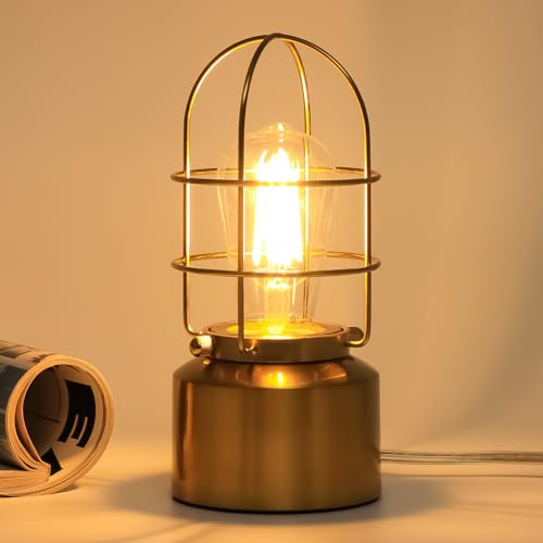 Haian Support Small Touch Gold Table Lamp for Small Spaces - 3 Way Dimmable Industrial Bedside Lamp - Steampunk Antique Nightstand Desk for Bedroom, Living Room (Bulb Included) by Haian Support - Used condition - US$11.00