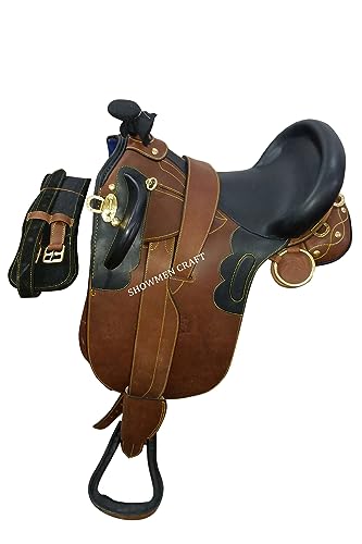 SHOWMEN CRAFT Australian Stock Ledersattel mit Übergurt unter Grith und Fender Reiten Reitsattel (braun)