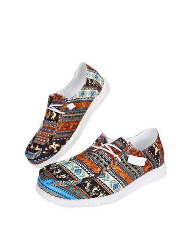 Unisex Loafers for Men & Women – Wide Width Slip-On Aztec Print Boat Deck Shoes, Lightweight Comfort Walking Shoes (US 6-11)