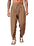 Runcati Mens Linen Harem Pants Casual Elastic Waist Pants Baggy Boho Yoga Hippie Summer Beach Kurta Dhoti Trousers Brown