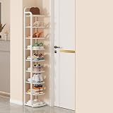 Scarpiera stretta alta 127 cm per piccoli spazi, elegante, bianca, per camera da letto, soggiorno e corridoio, design salvaspazio ad alta capacità