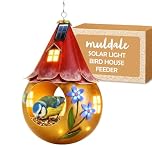 Muldale Solar Bird Feeder for Garden, Novelty Hanging Decorative Feeder with Solar Light, Pretty Outdoor Gift for Robins & Small Birds
