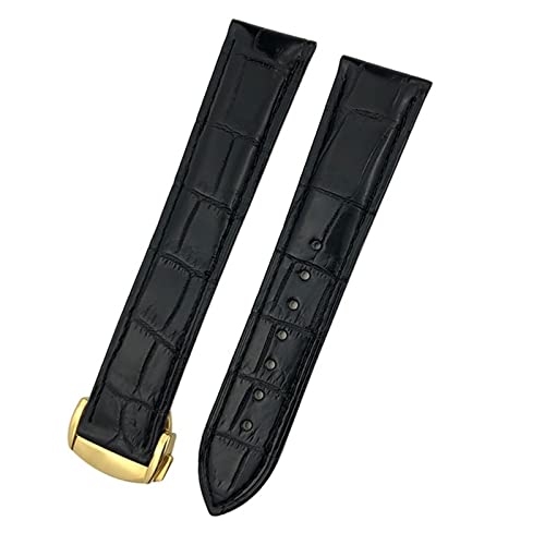 Bracelet Omega Seamaster en cuir crocodile noir doré 18mm