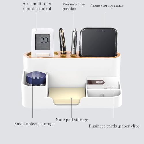 Image of FreshDcart Office Desk Organizer - Multifunctional 6-Compartment Mobile Pen Stand, Remote stand Perfect for Study Pens, Staplers, Clips, Sticky Notes - Mobile Holder for Table Office (White Pack of 1)