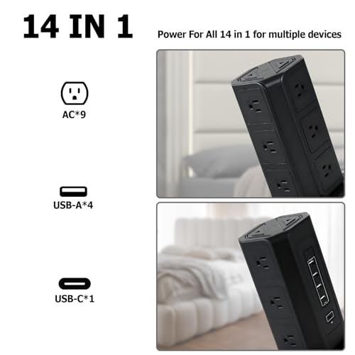 EP Multitoma Torre con Puertos USB y Protector contra Sobretensiones, Cable de 6 Pies con 9 Tomas de Corriente y 4 USB (3A 1C), Estación de Carga para Oficina y Hogar miniatura 4