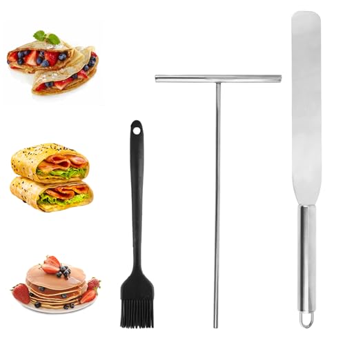 Lot de 3 spatules à crêpes, répartiteur de pâte pour crêpes, répartiteurs et spatules en acier inoxydable, outils de cuisson, pinceau de cuisson, pour la fabrication de crêpes, petits pains, gâteaux