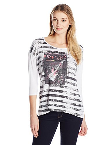 NY Collection Women's 3/4 Scoop Neck Dolman Sleeve Graphic Tee