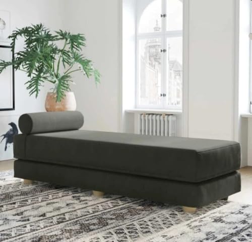 Image of SOUL CRAFT Modern Modular Daybed /Fold-Out Sleeper, Beige, Velvet Fabric, Converts to 2 Single Beds or 1 Queen Bed, with Mattress 203 cm x 74 cm(6.66 ft x 2.43 ft)
