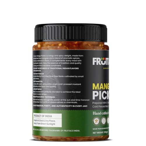 Image of Fruitaco Mango Pickle - Authentic Indian Pickle with Tangy and Spicy Flavor | Perfect Side for Meal (500 Gm, Mango Pickle)