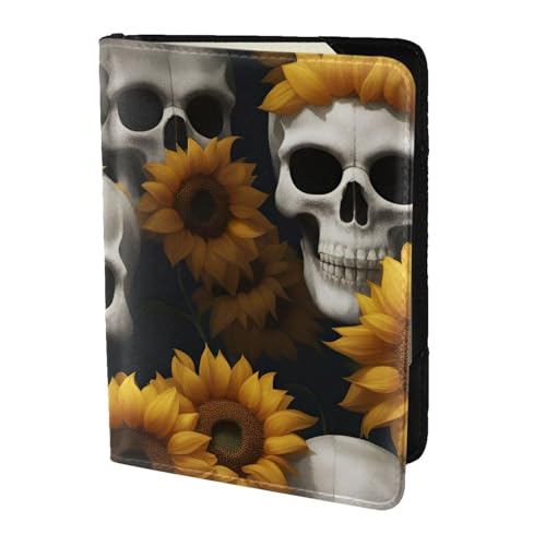 Étui de passeport cuir tournesol et tête de mort, finition premium noire