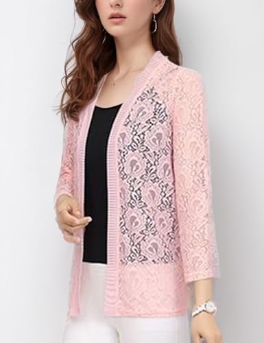 Image of FindThy Women's 3 /4 Sleeve Lace Cardigan Long Sleeve Open Front Floral Crochet Shrug Cover Up