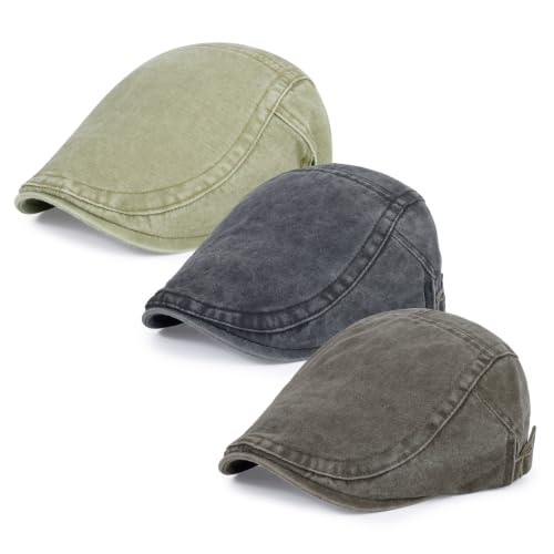 Image of 3Pcs Men's Newsboy Caps Cotton Cooling Hat Adjustable Flat Cap for Men