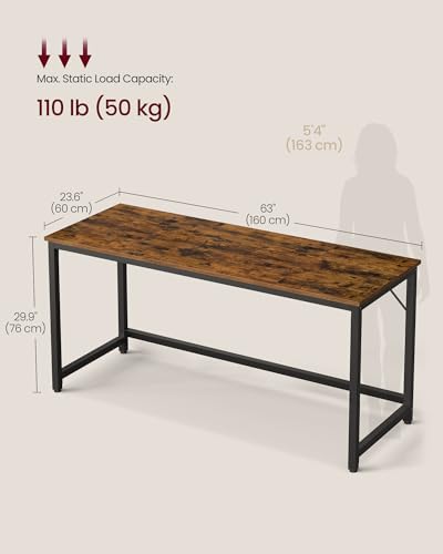 Image of VASAGLE Computer Desk, Steel Frame Gaming Desk for Home Office, 63 Inch | Large Office Desk, Gaming Table For Study, Work, Gaming, Writing, Bedroom, Living Room, Rustic Brown ULWD121K01