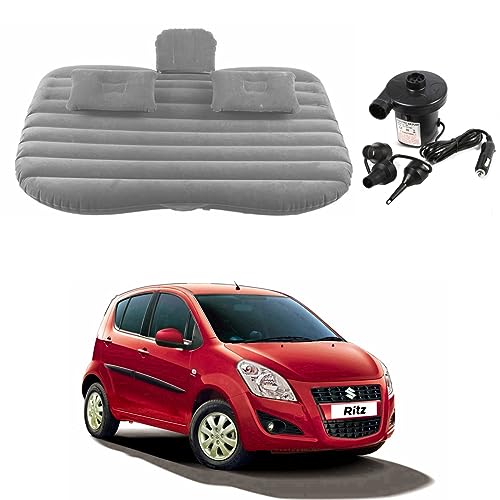 Image of Oshotto Multifunctional Car Travel Bed Mattress with Two Air Pillows, Car Air Pump Compatible with Maruti Suzuki Ritz (Grey)