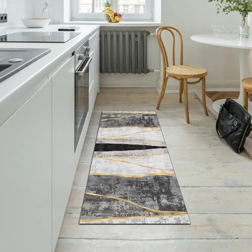 Alfombra para pasillo de cocina gris 60x200 cm lavable y transitable 5