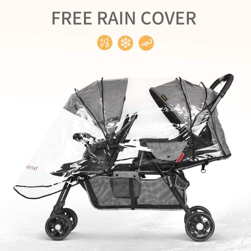 Geschwisterwagen - Besrey Leichtgewichtiger Zwillingswagen Doppel Kinderwagen mit verstellbaren Sitzen, Stoßdämpferrädern und Regenschutz