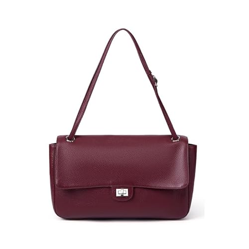 Sac à bandoulière à rabat en cuir véritable pour femme, sac à main souple sous les bras, bordeaux, Small: 13.0 × 4.3 × 7.9 in (L × W × H)