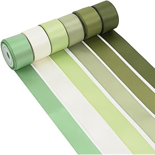 HUIHUANG Sage Green Satin Ribbon 1 inch Sage Double-Faced Silk Satin Ribbon for Gift Wrapping Flower Bouquet Wedding Baby Shower Decor Crafts- 6 Colors X 5 Yards Each