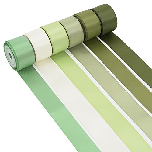 HUIHUANG Sage Green Satin Ribbon 1 inch Sage Double-Faced Silk Satin Ribbon for Gift Wrapping Flower Bouquet Wedding Baby Shower Decor Crafts- 6 Colors X 5 Yards Each