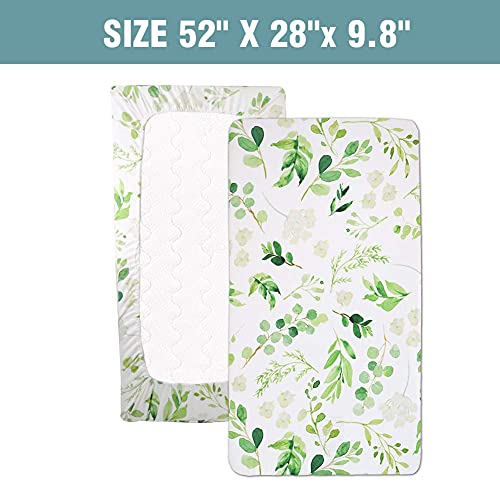 Crib Sheet Set Jersey Cotton, Fitted Cotton Baby & Toddler Universal Crib Sheets, Green Leaves #TOP2