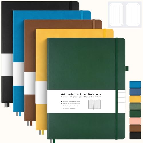 5 Pack College Ruled Notebook, A4 Hardcover Leather Notebook for Work, Lined Notebook Journal for Women, Men, 192 Thick Paper, 8.5" x 11", Large Notebook, Professional Business Notebook, Multicolor