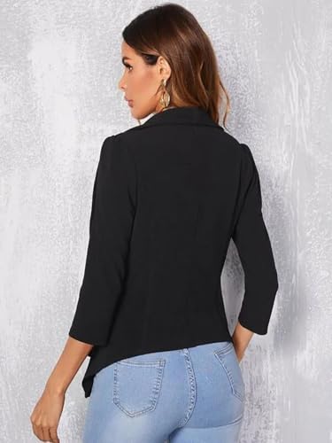 Image of Open Front Sleek Black Solid Women's Blazer