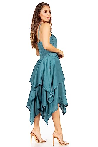 Image of Sakkas Lady Mary Jacquard Corset Style Bodice Lightweight Handkerchief Hem Dress