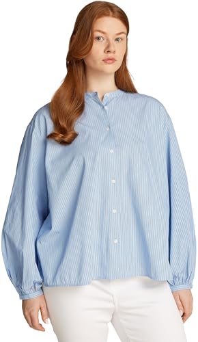 Tommy Hilfiger Damen Bluse V-Neck Balloon Blouse V-Ausschnitt, Blau (Ivy STP/Vessel Blue), 48 – Ansicht 5