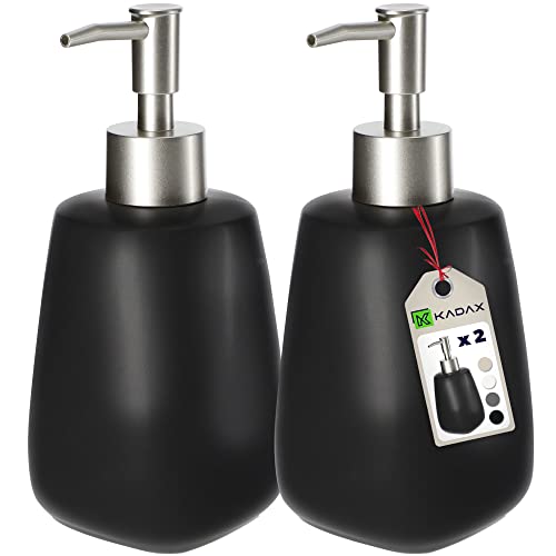 KADAX Dispenser di Sapone Liquido 400 ml, Dosasapone in Ceramica, Portasapone per Detersivo Piatti, Accessori per Bagno e Cucina (Set di 2, Nero)
