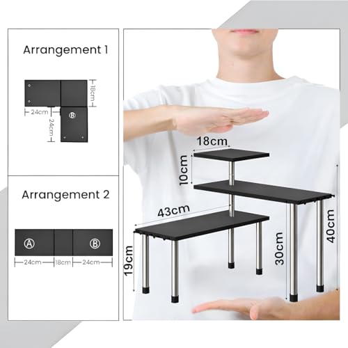 Image of ABJA Stylish Heavy Duty Kitchen Organizer Rack Stand, Corner Shelf for Kitchen, Bathroom & Office, Counter top organizer, 3 Tier Spice rack organiser (ABS Plastic with Stainless Steel Legs, Black)