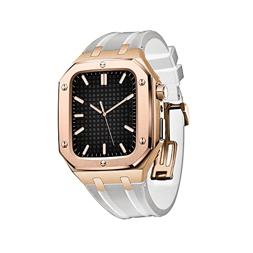 Bracelet silicone étanche et lunette métallique or pour montre Apple Watch 44 mm
