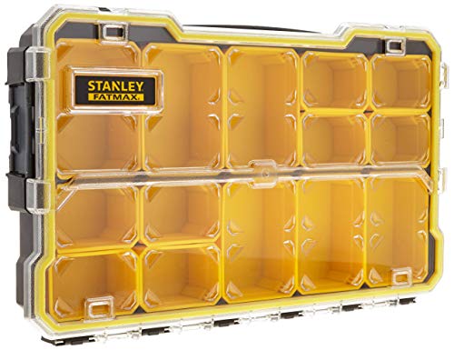 STANLEY FATMAX Pro 2/3 Shallow Stackable Storage Organiser for Small Parts, 6 Removable Compartments, FMST1-75779, Black
