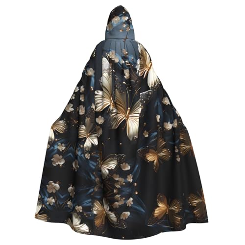 KKAFGBV Capa unisex con capucha con estampado de mariposas blancas y doradas, perfecta para Halloween, Navidad, carnaval, fiesta de discoteca y mucho más.