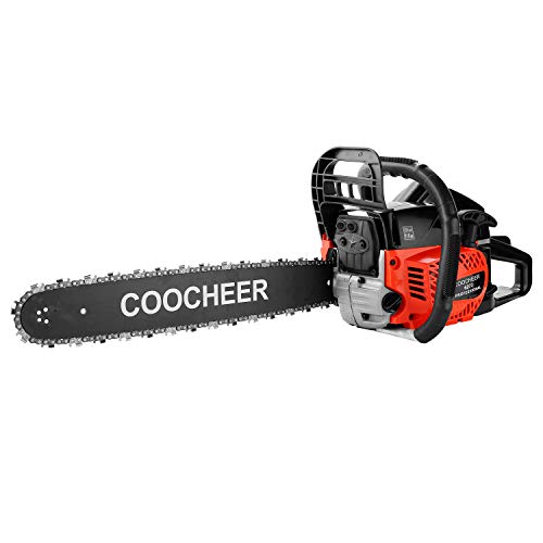 COOCHEER 20'' Chainsaw 62CC 2-Stroke Gas Powered Chain Saws with 2 Chains, Tool Kit, Carring Bags for Cutting Trees, Wood