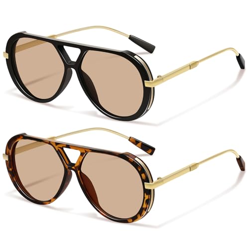 YMRFW Retro Gold Aviator Sunglasses for Women Men Large Frame 70s Trendy Vintage Style UV Protection Sun Glasses