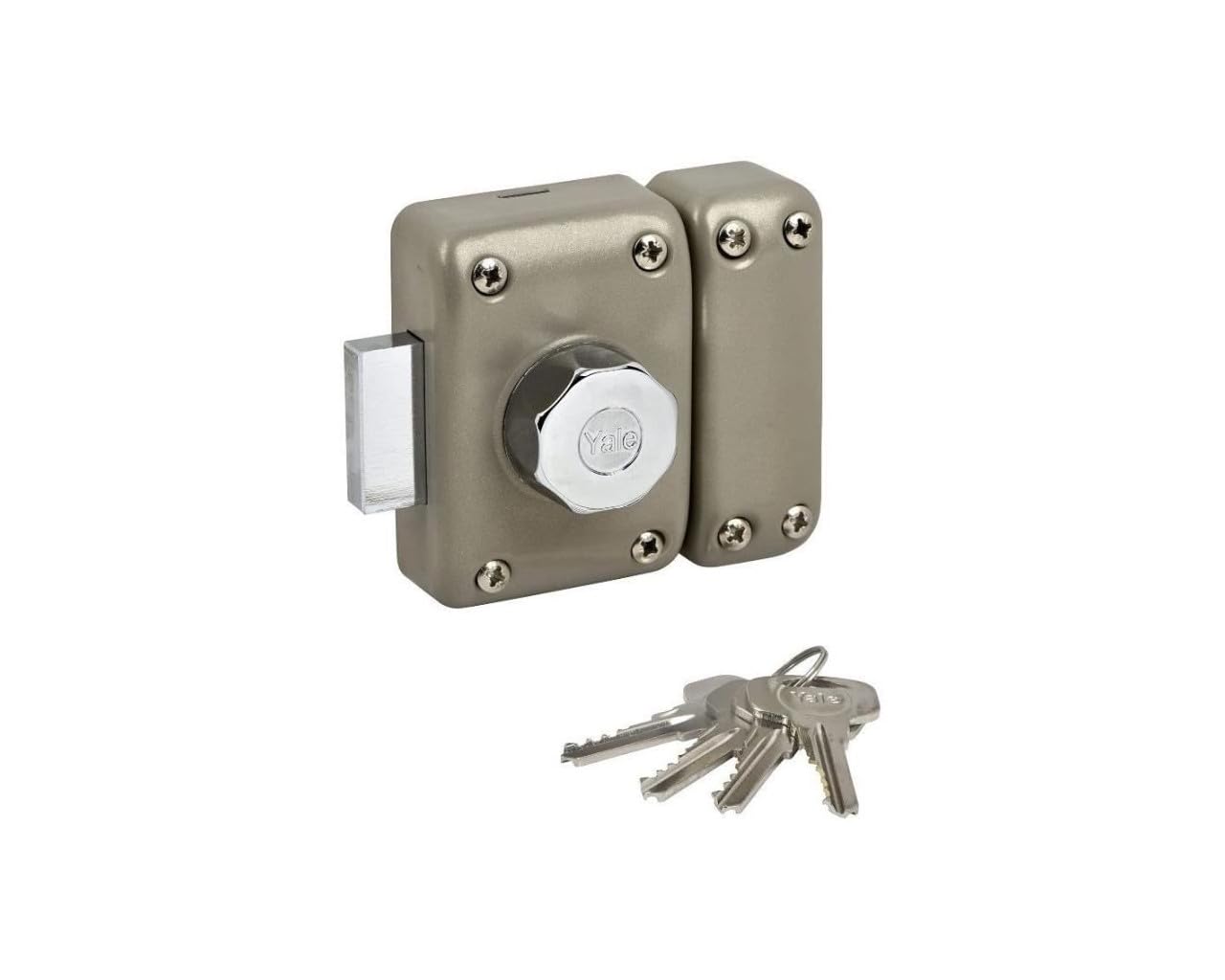 Yale Verrou de Porte YV25BT-45, Ouverture à Bouton Intérieur et Clé Extérieure, Ø 23 mm, Longueur 45 mm, 5 Goupilles, Protection Anti-Arrachement, 4 Clés, Beige