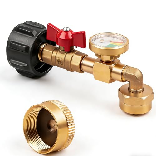 Siasky Upgraded Propane Refill Adapter 20lb to 1lb Converter, Design with Valve and Gauge, QCC1 Propane Refill Adapter 90-Degree Elbow, with ON/Off Control Fill 1 lb Tanks from 5-40 LB Propane Tank