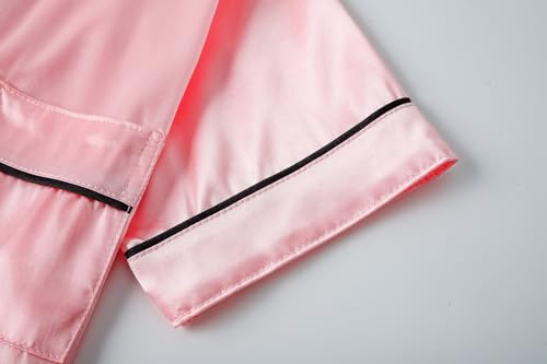 Vopmocld Girls Button Down Satin Pajama Sets Silky Short Sleeve Top & Pants Lounge Wear Teens Cozy Nightwear 2PCS PJS4