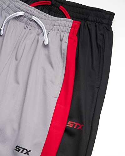 STX Boys' Track Pants - 2 Pack Performance Tricot Sport Jogger Sweatpants (4-16), Size 5/6, Light Grey/Black3