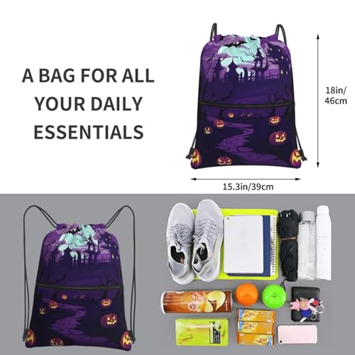 Drawstring Backpack Waterproof Draw String Bag Gym Drawstring Bags Purple Halloween Swim Bag for Men Women3