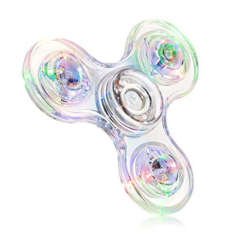 Fidget Spinner, Crystal Fidget Toy Led Light Rainbow Finger Toy Hand Fidget Spinner-Kids for ADHD Anxiety Stress Reducer(White)