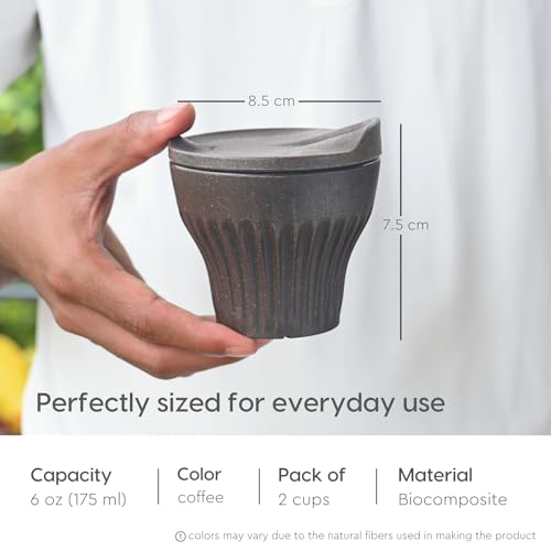Image of Eha Earth Friendly Rafter Coffee Mug with Lid | Tea Cup Set | 175 ml | Made with Rice Husk | Microwave Safe Mugs for Gifting | 2 Unit | Coffee