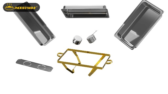 IMXSUMDA 4 Pack Chafing Dishes for Buffet | 9.5QT Stainless Steel Food Warmer with 4 Full Size Pans | Roll-Edge Design | Elegant Gold & Silver Catering Chafer for Parties/Events/Weddings