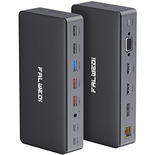 USB C Docking Station Adapter, Falwedi 9 in 1 Dongle with Ethernet, 4K@30Hz HDMI, USB-C PD 3.0, USB-C Data Port, USB-A 3.0, SD/TF Card Reader, Compatible for MacBook Air Pro and Other Type C Laptops
