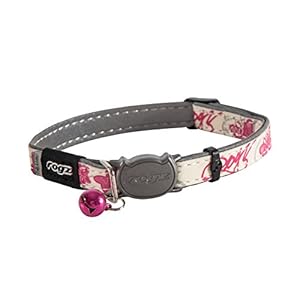 ROGZ CB09-K Glow in the Dark Reflective Cat Collar with Breakaway Clip and Removable Bell, fully adjustable to fit most breeds, Pink Butterfly Design