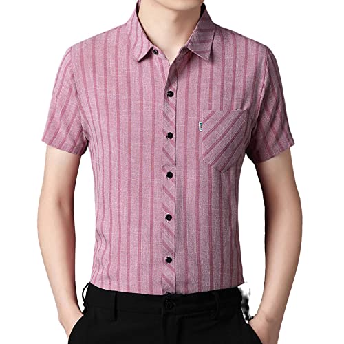 Chemise hawaïenne homme lin mince rayures rouges chemise de plage vintage manches courtes Aloha