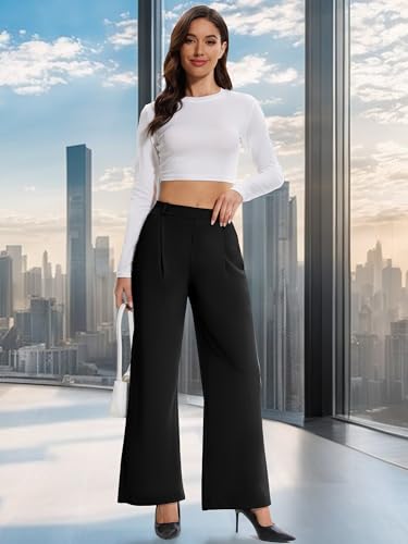 AVAMO Womens Dress Pants Wide Leg Stretchy Work Pants Pull On Business Casual Trousers Slacks for Women with Pockets Black by AVAMO - Used condition - Image 12