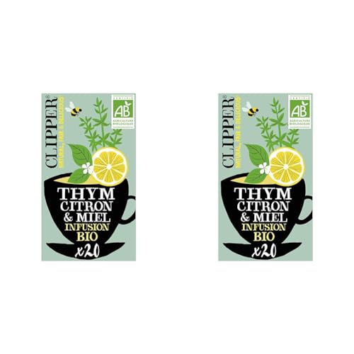 Clipper Natural, Fair and Delicious, Infusion Thym saveur Citron et miel bio, 20 sachets 32 gr (Lot de 2)