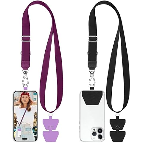 takyu 2 PCS Adjustable Phone Lanyard Neck Strap, Universal Mobile Phone Lanyard with 4 Adhesive Tethers for Smartphone Safety Cover